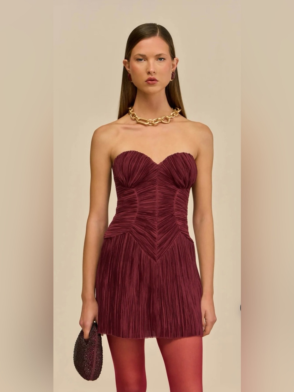 Cult Gaia Nella Plisse Dress in Chianti